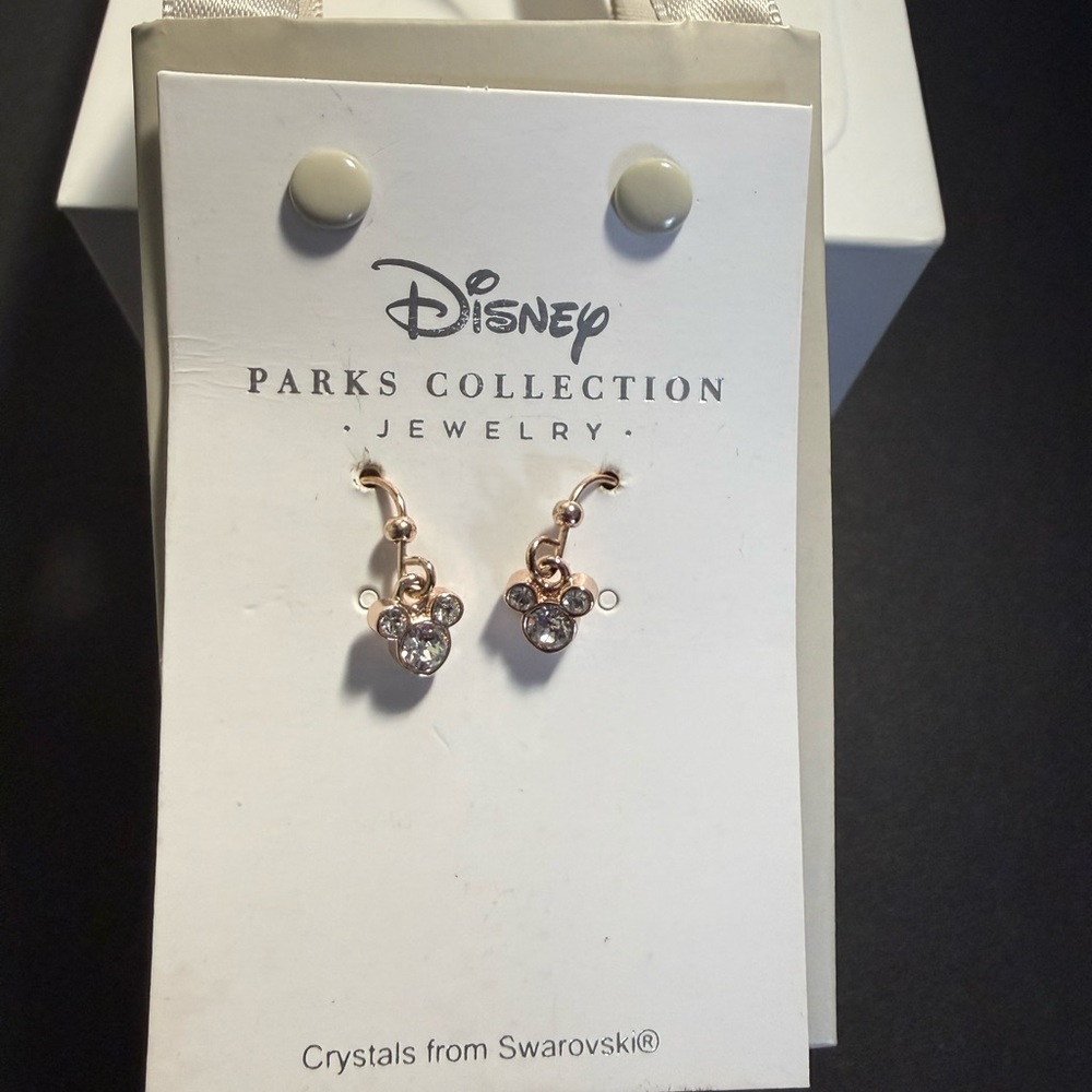 Disney Drop Earrings Rose Gold Crystal From Swarovski Mickey Ears